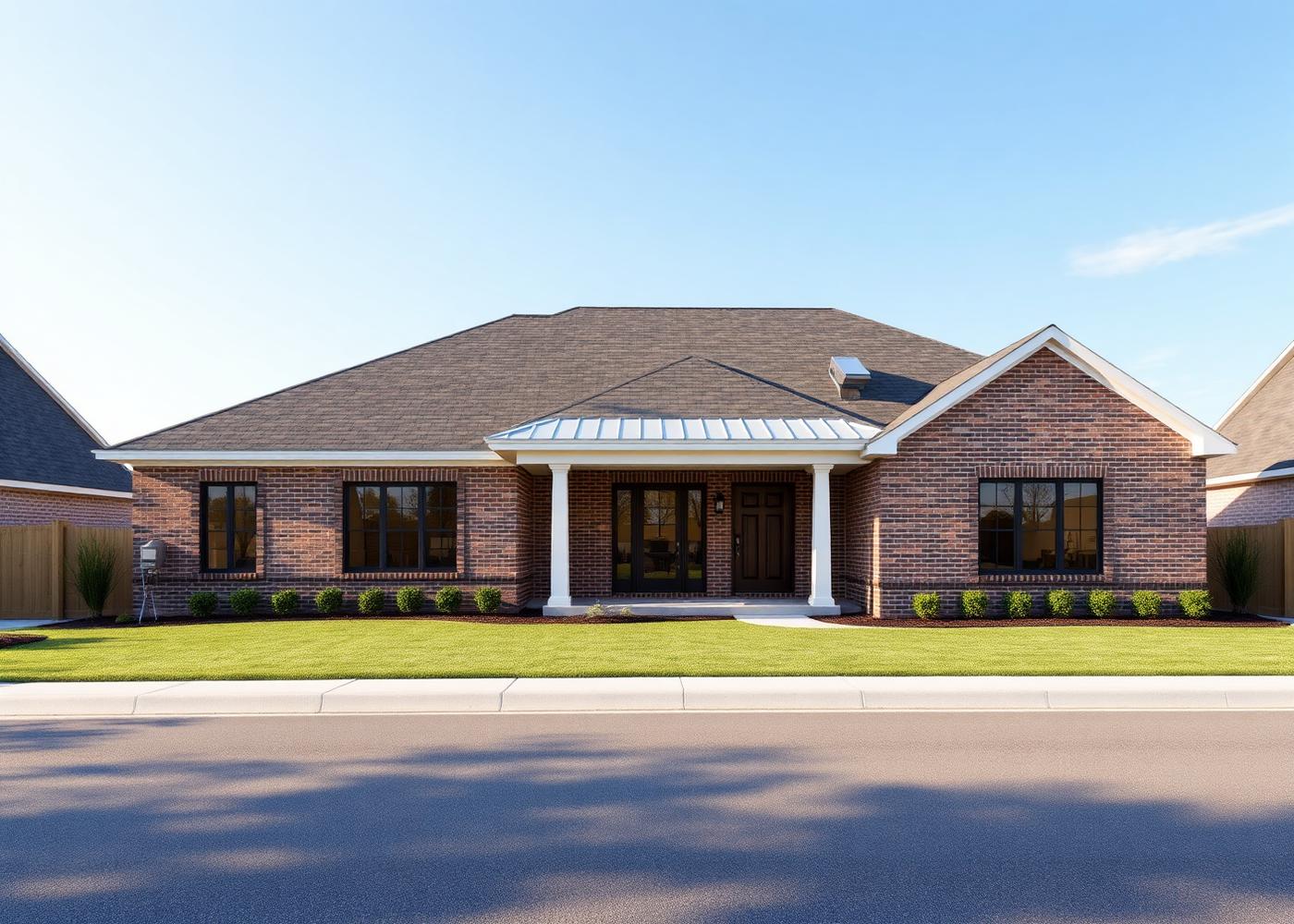 Single-story brick American home with a clean, well-maintained roof